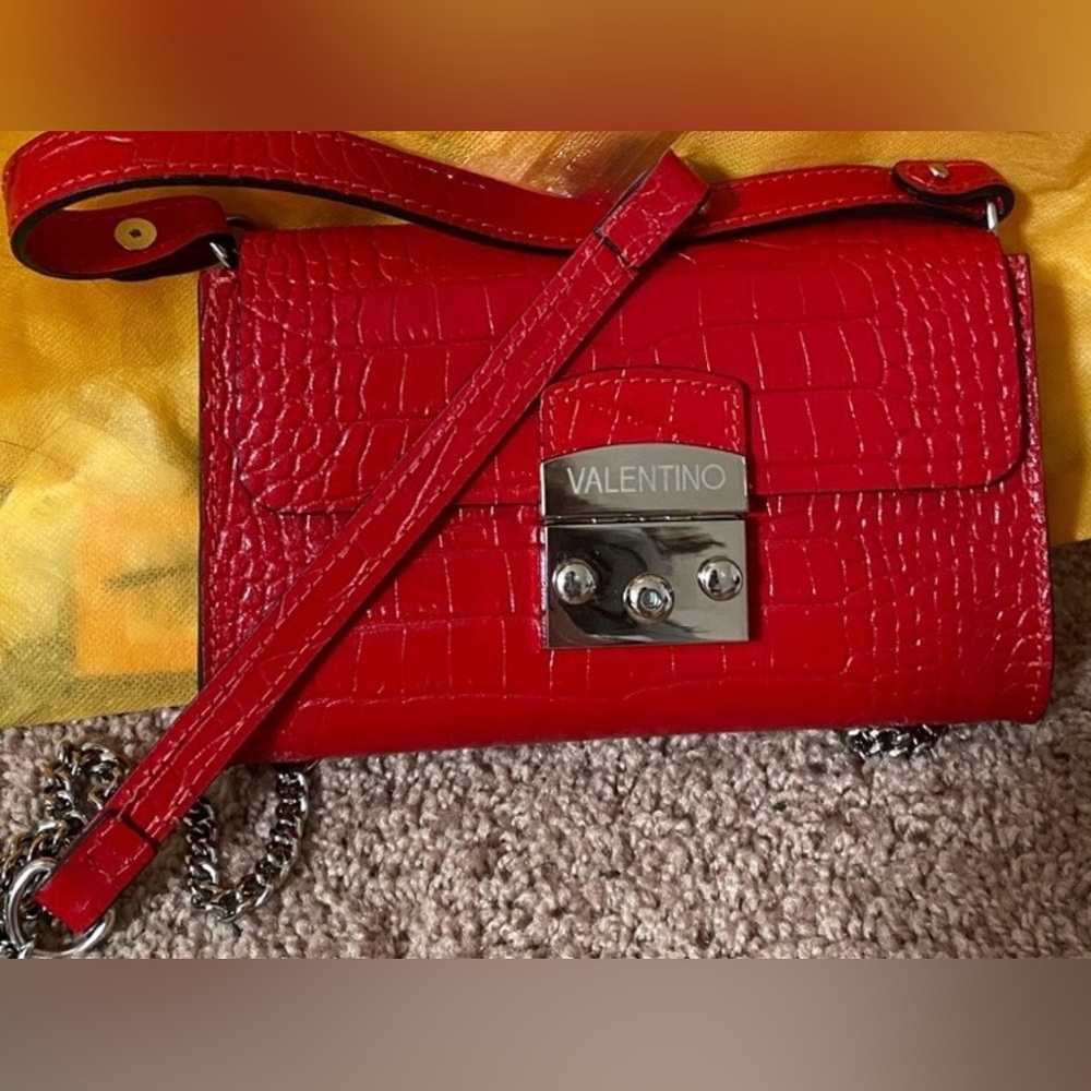 Valentino Red Croc-Embossed Purse
